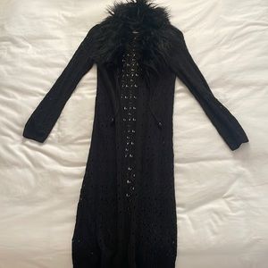 Urban Outfitters midi pointelle faux fur trim cardigan